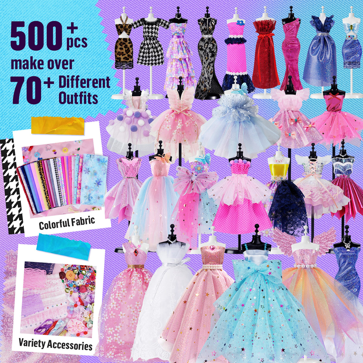 300PC+ Fashion Designer Kits for Girls, Creativity DIY Arts & Crafts Toys Fashion Design Sketchbook with Mannequins, All in One Box Doll Clothes